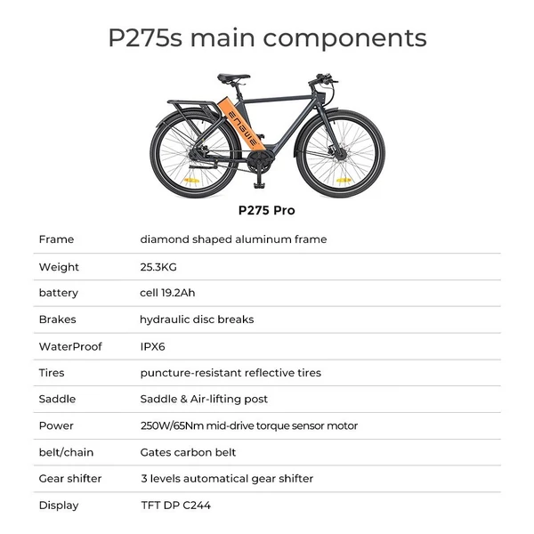 ENGWE P275 Pro City elektromos kerékpár 27,5 hüvelykes küllős gumik 250W Bafang kefe nélküli középhajtású motor - Fekete