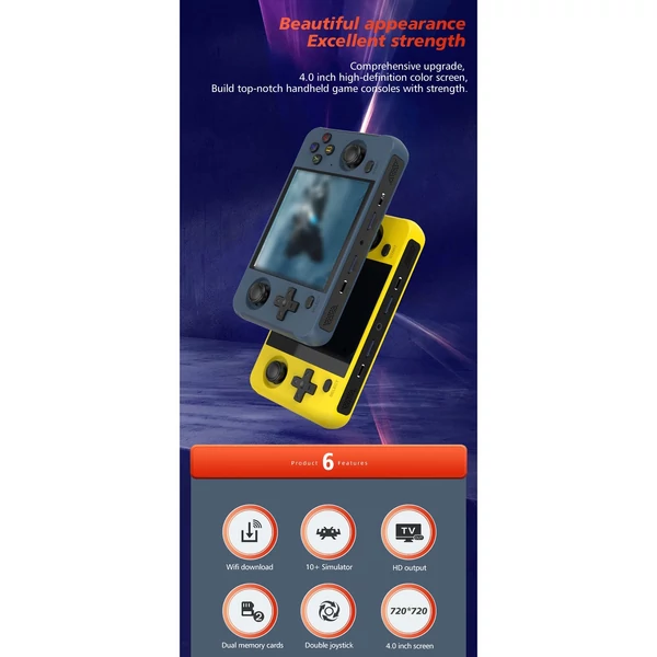R40S Retro Pocket kézi játékkonzol – 4 hüvelykes IPS képernyő, beépített WIFI 2.4＋Bluetooth, kettős tárhely - Fekete