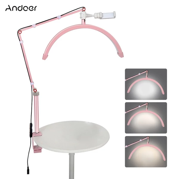 Andoer HD-M3X asztali LED-es videolámpa, félhold alakú kitöltőlámpa - Pink