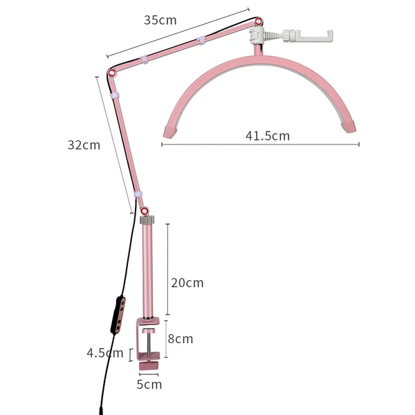 Andoer HD-M3X asztali LED-es videolámpa, félhold alakú kitöltőlámpa - Pink