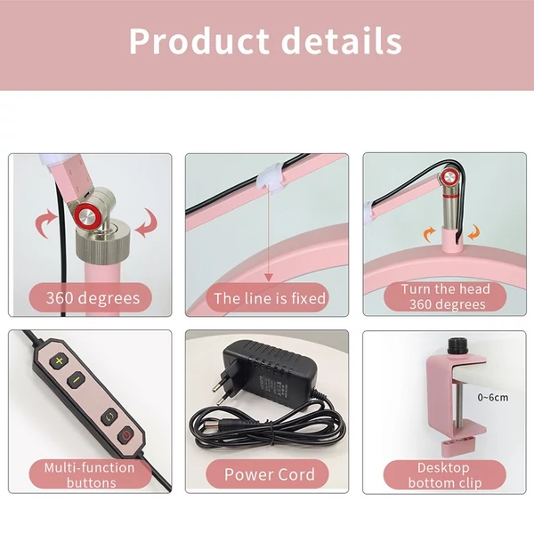 Andoer HD-M3X asztali LED-es videolámpa, félhold alakú kitöltőlámpa - Pink