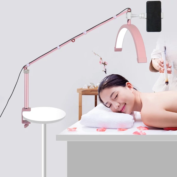 Andoer HD-M3X asztali LED-es videolámpa, félhold alakú kitöltőlámpa - Pink