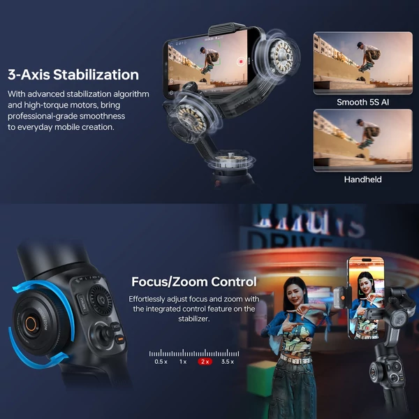 ZHIYUN SMOOTH 5S AI COMBO kézi 3 tengelyes karmantyú stabilizátor telefonhoz, vloghoz, gimbalhoz