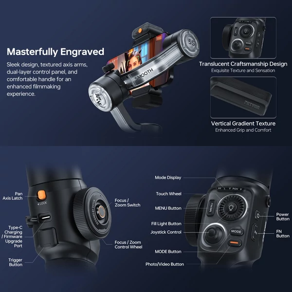 ZHIYUN SMOOTH 5S AI COMBO kézi 3 tengelyes karmantyú stabilizátor telefonhoz, vloghoz, gimbalhoz