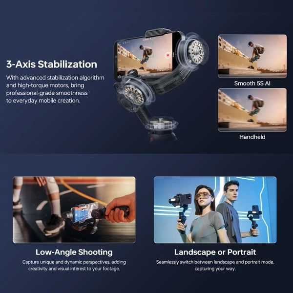 ZHIYUN SMOOTH 5S AI kézi 3 tengelyes karmantyú stabilizátor telefonhoz, vloghoz, gimbalhoz