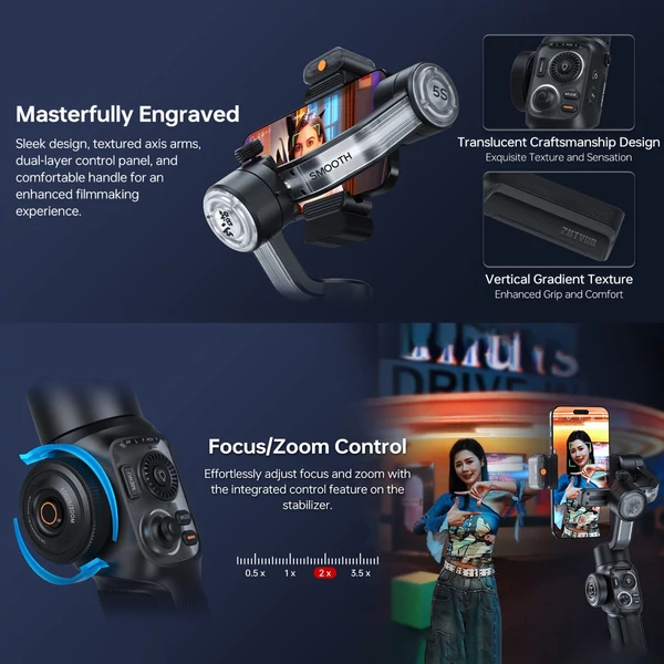 ZHIYUN SMOOTH 5S AI kézi 3 tengelyes karmantyú stabilizátor telefonhoz, vloghoz, gimbalhoz