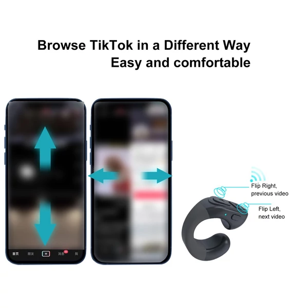 TP-1 okostelefon távirányító – TikTok görgetőgyűrűk és telefonállvány - Fekete