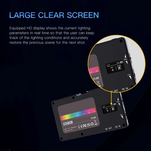 COLBOR PL8R zsebes RGB videolámpa, 2700K-6500K fényképezési LED-es kitöltőfénypanel