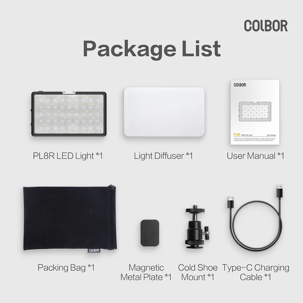 COLBOR PL8R zsebes RGB videolámpa, 2700K-6500K fényképezési LED-es kitöltőfénypanel