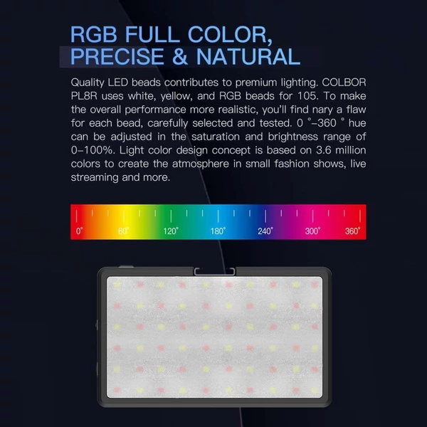 COLBOR PL8R zsebes RGB videolámpa, 2700K-6500K fényképezési LED-es kitöltőfénypanel