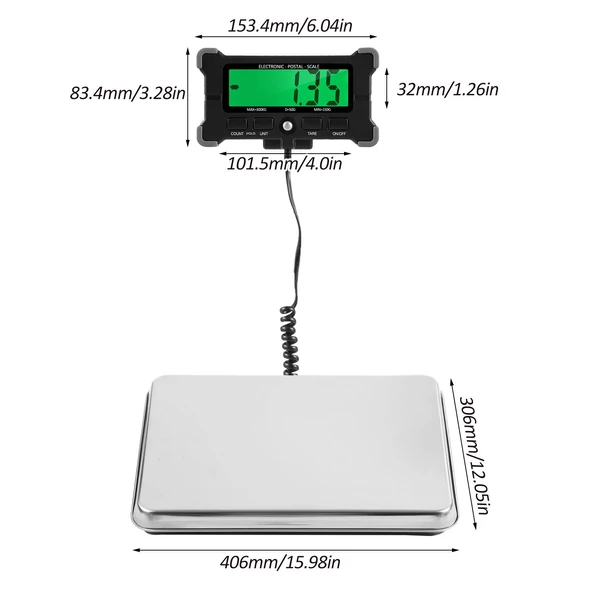 Elektronikus postai mérleg 10g Precíziós integrált rozsdamentes acél digitális mérleg LCD háttérvilágítású kijelzővel - 120 kg