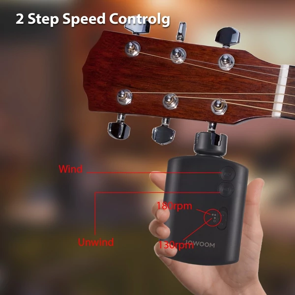 Vertechnk automatikus elektromos gitárhúr felhúzó - intelligens hangoló 2 fokozatú sebességszabályozással - Fekete