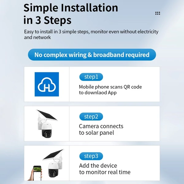 Napenergiával működő vezeték nélküli monitorkamera, 3 MP falra szerelhető intelligens WiFi kamera napelemmel