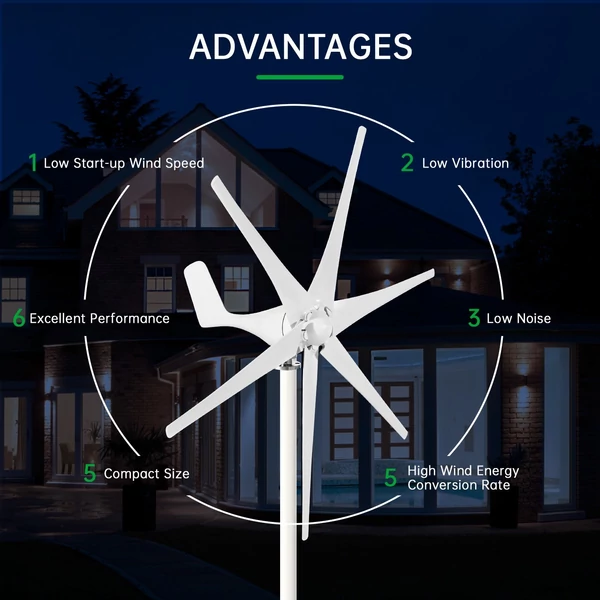 Szélturbina generátor készlet, 400 W 12 V, 6 lapátos hibrid töltésvezérlővel - Fehér