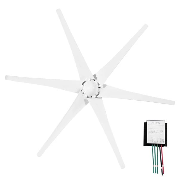 Szélturbina generátor készlet, 400 W 12 V, 6 lapátos hibrid töltésvezérlővel - Fehér