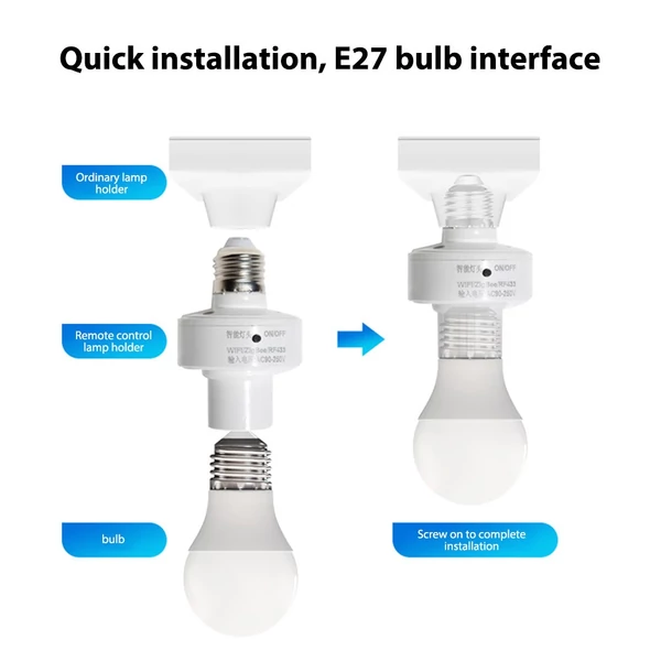 Intelligens E27 lámpafoglalat, WiFi izzóadapter alkalmazásvezérlő – 2 db/csomag