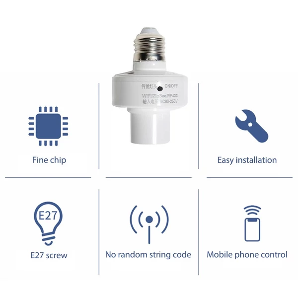 Intelligens E27 lámpafoglalat, WiFi izzóadapter alkalmazásvezérlő – 4 db/csomag