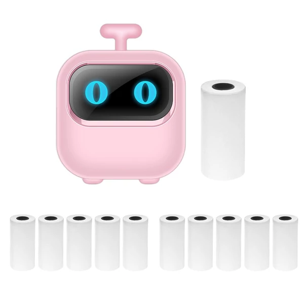 Mini zsebnyomtató, hordozható azonnali hőnyomtatás, feliratozógép - Pink, 11 papírtekerccsel (57x26 mm)