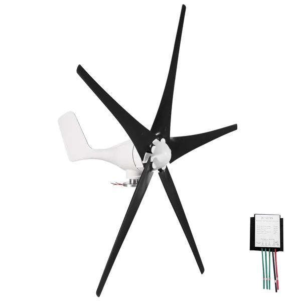 Szélturbina generátor készlet, 400 W 12 V hibrid töltésvezérlővel 2,0 m/s indító szélsebesség - Fekete, 5 lapáttal