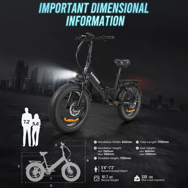 SAMEBIKE LOTDM200-II E-bike 20 * 4,0 hüvelykes zsíros gumiabroncs, összecsukható elektromos kerékpár - Fehér