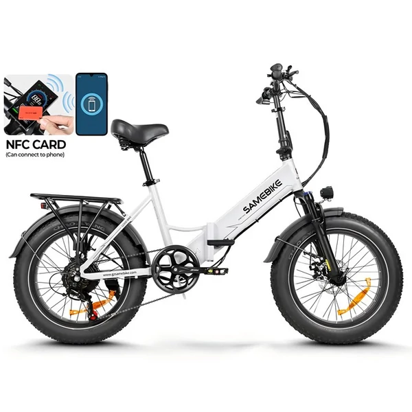 SAMEBIKE LOTDM200-II E-bike 20 * 4,0 hüvelykes zsíros gumiabroncs, összecsukható elektromos kerékpár - Fehér