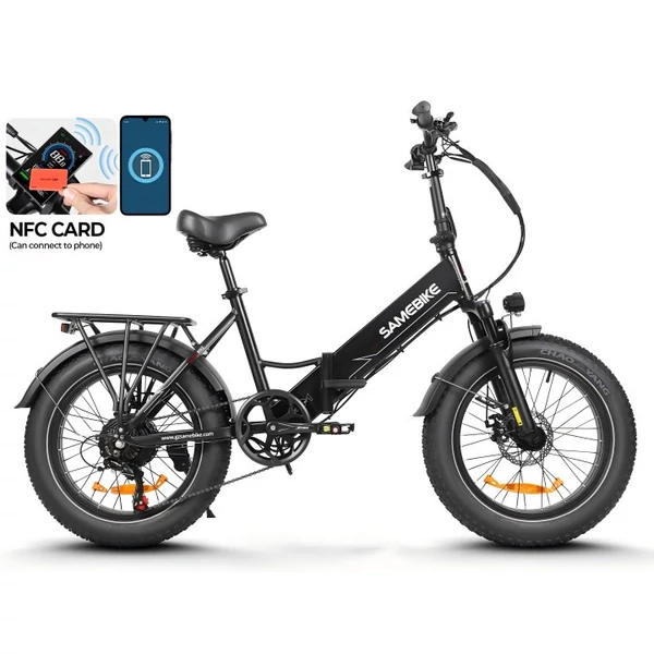 SAMEBIKE LOTDM200-II E-bike 20 * 4,0 hüvelykes zsíros gumiabroncs, összecsukható elektromos kerékpár - Fekete