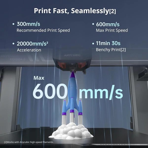 Anycubic Kobra 3 kombinált 3D nyomtató, 4 többszínű nyomtatógép ACE Pro lezárt tárolószálas dobozzal, szárazon tartva, max. 600 mm/s nyomtatási sebesség, 250 mm x 250 mm x 260 mm nyomtatási méret