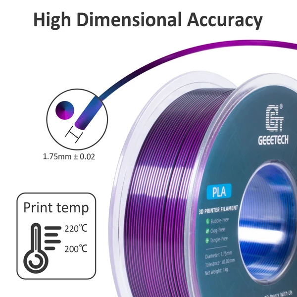 Geeetech PLA filament, háromszínű selyem 3D nyomtatóhoz (1 kg) - kék+lila+fekete