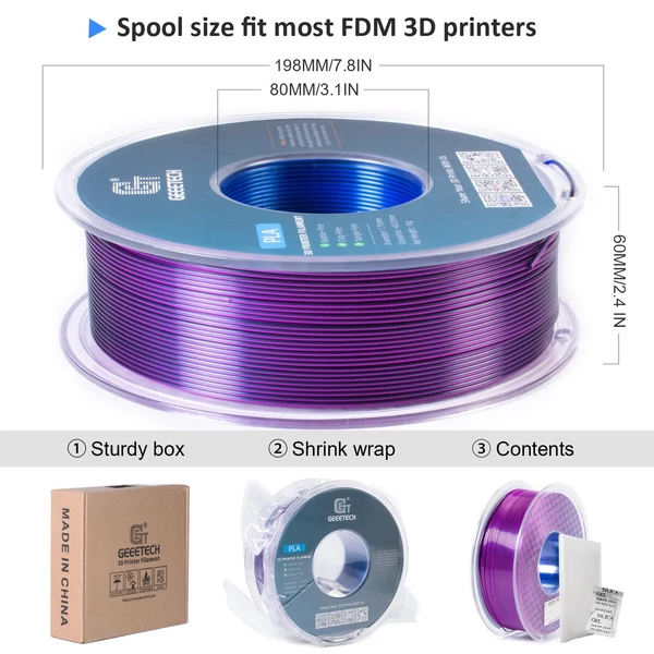 Geeetech PLA filament, háromszínű selyem 3D nyomtatóhoz (1 kg) - kék+lila+fekete