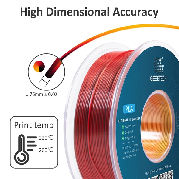 Geeetech PLA filament, háromszínű selyem 3D nyomtatóhoz (1 kg) - piros+arany+fekete