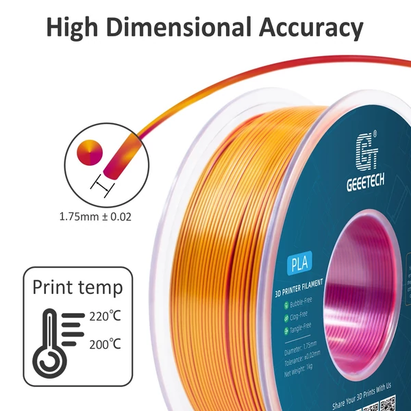 Geeetech PLA filament, háromszínű selyem 3D nyomtatóhoz (1 kg) - piros+arany+lila