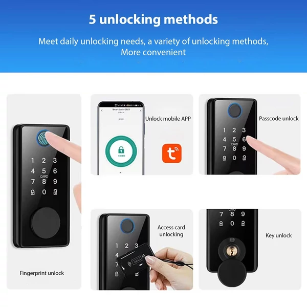 Smart Lock BT kulcs nélküli bejárati ajtózár, TY APP ujjlenyomat-jelszó RFID-kártya mechanikus kulcs