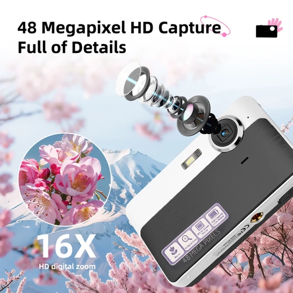 1080P digitális fényképezőgép, 48 MP zsebes digitális videokamera 32 GB TF kártya USB kártyaolvasóval - Fekete