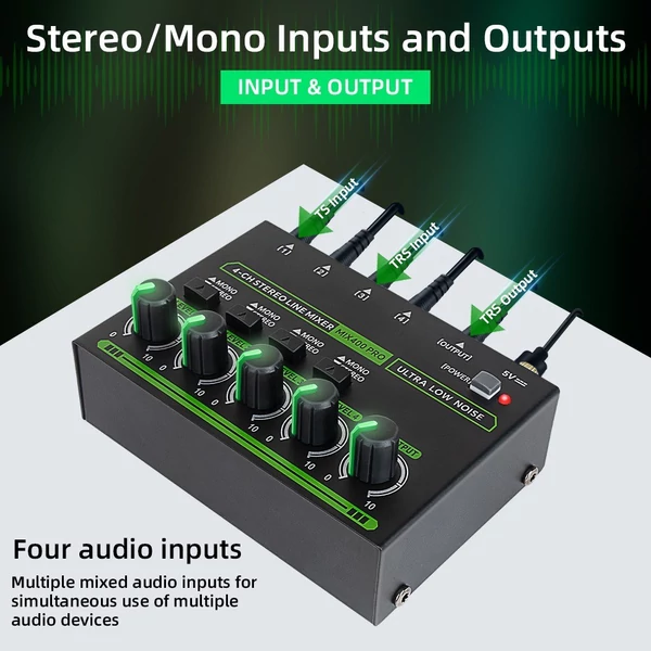 MAX400-PRO mini audiokeverő – 4 csatornás sztereó/monó kapcsolás rendkívül alacsony zajszinttel