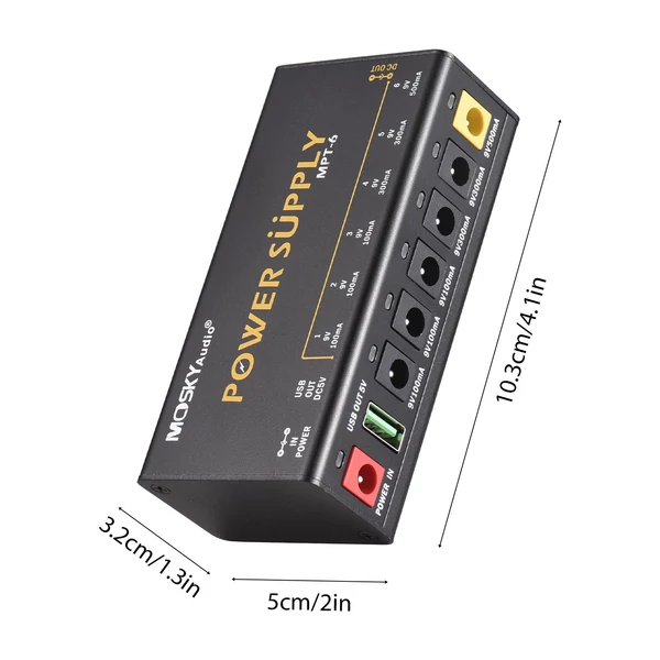 MOSKYAUDIO MPT-6 6 csatornás gitárpedál tápegység – független rövidzárlatvédelem