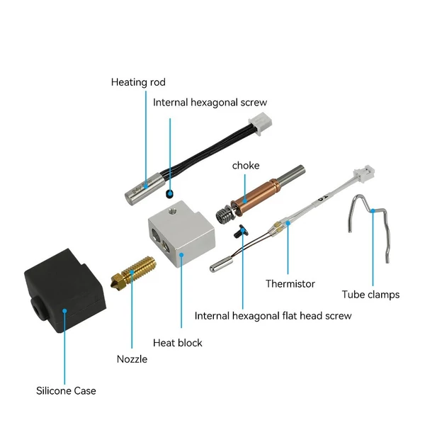 Kobra 3 Hotend 3D nyomtató-extruder nyomtatófej-készlet 24V 50W - 0,4 mm-es keményacél fúvókával, hűtőborda nélkül