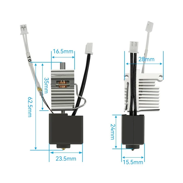 Kobra 3 Hotend 3D nyomtató extruder nyomtatófej készlet 24 V 50 W - 0,4 mm-es keményacél fúvókával, hűtőbordával