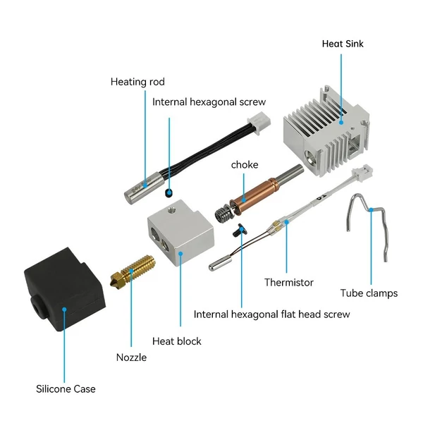 Kobra 3 Hotend 3D nyomtató extruder nyomtatófej készlet 24 V 50 W - 0,4 mm-es keményacél fúvókával, hűtőbordával