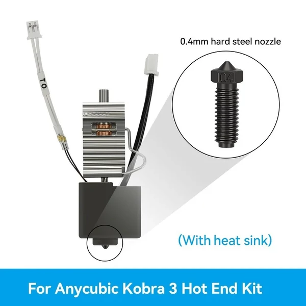 Kobra 3 Hotend 3D nyomtató extruder nyomtatófej készlet 24 V 50 W - 0,4 mm-es keményacél fúvókával, hűtőbordával