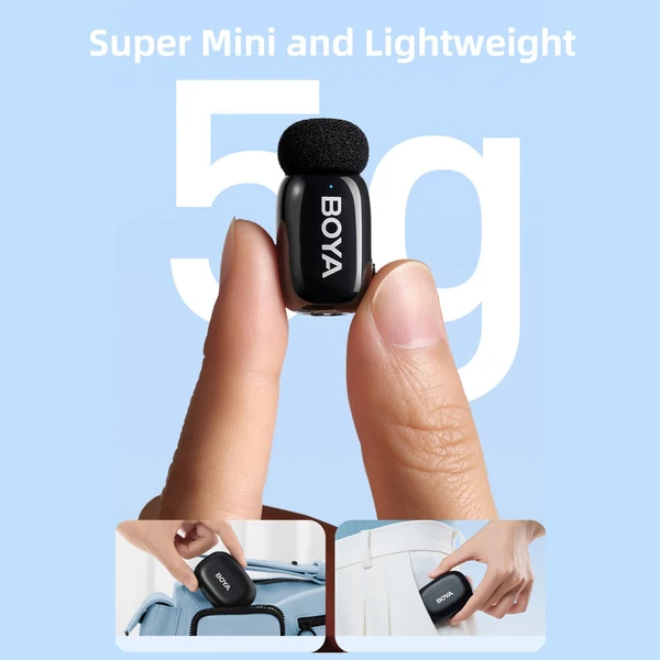 BOYA mini One-Trigger-Two 2,4G vezeték nélküli mikrofonrendszer, telefonmikrofon, mini hajtókamikrofon - Fekete