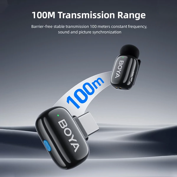 BOYA mini One-Trigger-Two 2,4G vezeték nélküli mikrofonrendszer, telefonmikrofon, mini hajtókamikrofon - Fekete