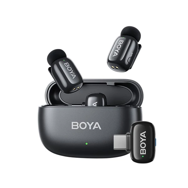 BOYA mini One-Trigger-Two 2,4G vezeték nélküli mikrofonrendszer, telefonmikrofon, mini hajtókamikrofon - Fekete