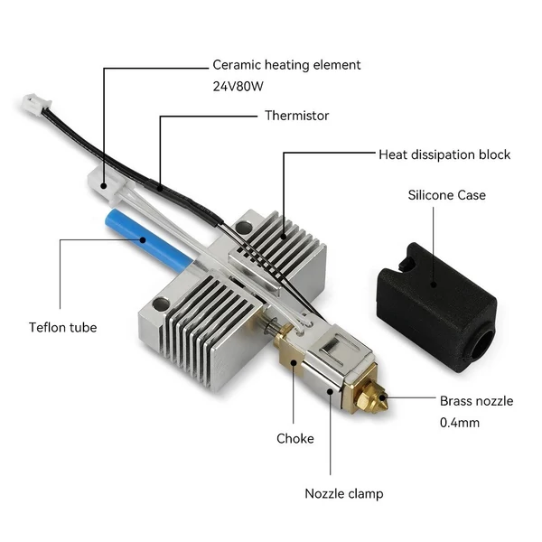 24 V-os 80 W-os kerámia Hotend készlet hűtőbordával, szilikon hüvelyrel, kompatibilis az Elegoo Neptune 4 Plus/Neptune 4 Max 3D nyomtatóval