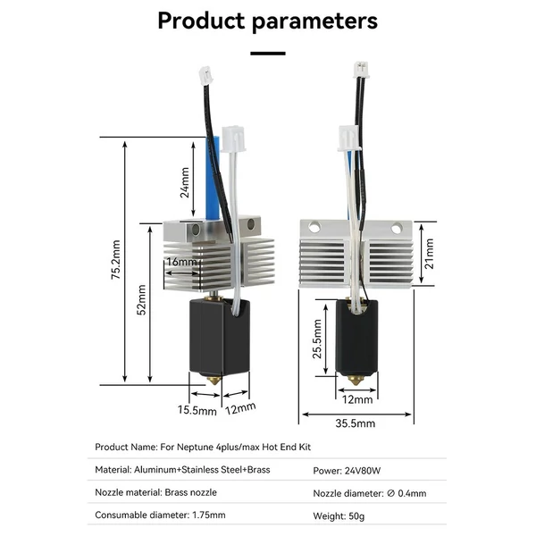 24 V-os 80 W-os kerámia Hotend készlet hűtőbordával, szilikon hüvelyrel, kompatibilis az Elegoo Neptune 4 Plus/Neptune 4 Max 3D nyomtatóval