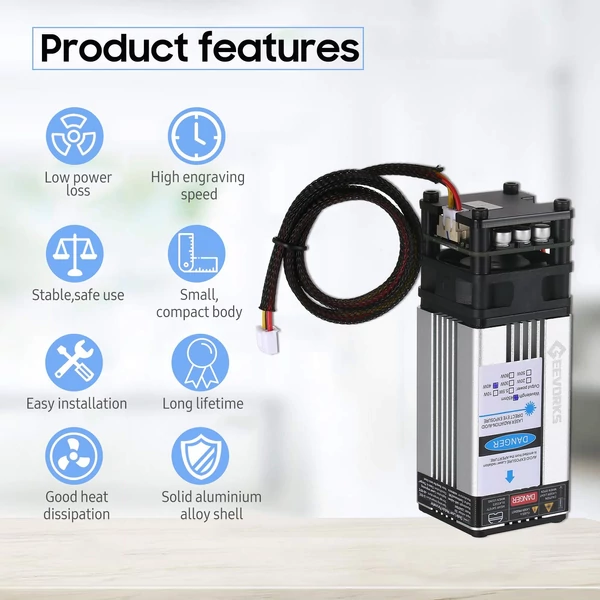 Geevorks 40 W-os lézermodul, 450 nm-es gravírozó lézerfej, fix fókusztávolság