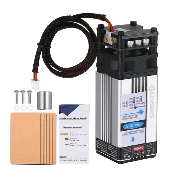 Geevorks 30 W-os lézermodul, 450 nm gravírozó lézerfej, fix fókusztávolság