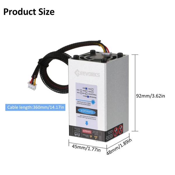 Geevorks 450 nm-es 80 W-os lézermodul, fix fókusztávolságú lézergravírozó fej