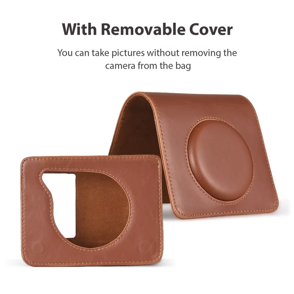 Hordozható azonnali fényképezőgép táska, fényképezőgép tok, retro stílusú PU bőr hordtáska - Barna