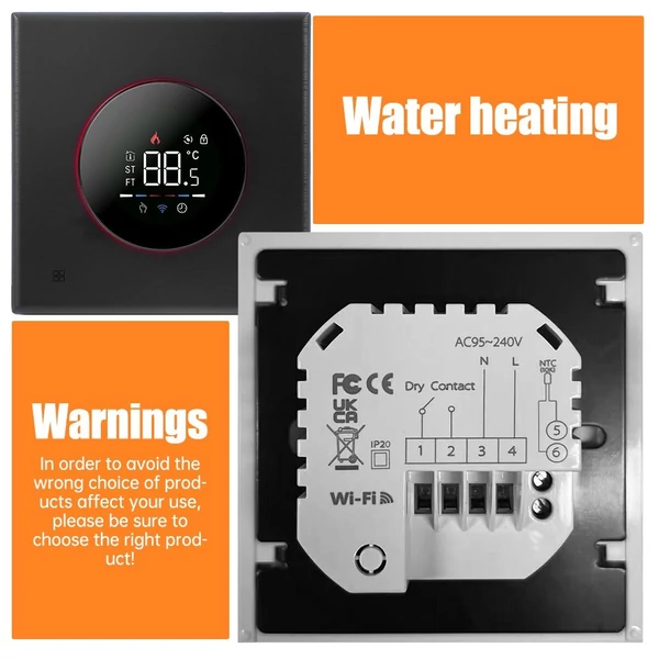 Okos termosztát házhoz, 5+1+1 heti programozási mód - Fekete, Vízmelegítés