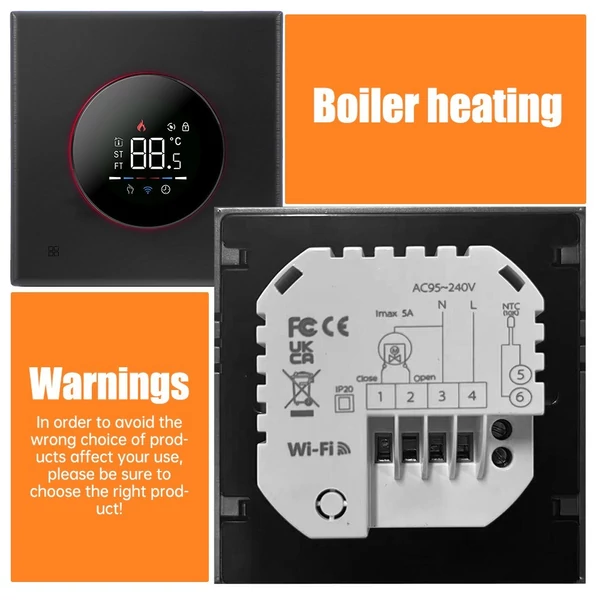 Okos termosztát házhoz, 5+1+1 heti programozási mód - Fekete, Víz/gáz bojler